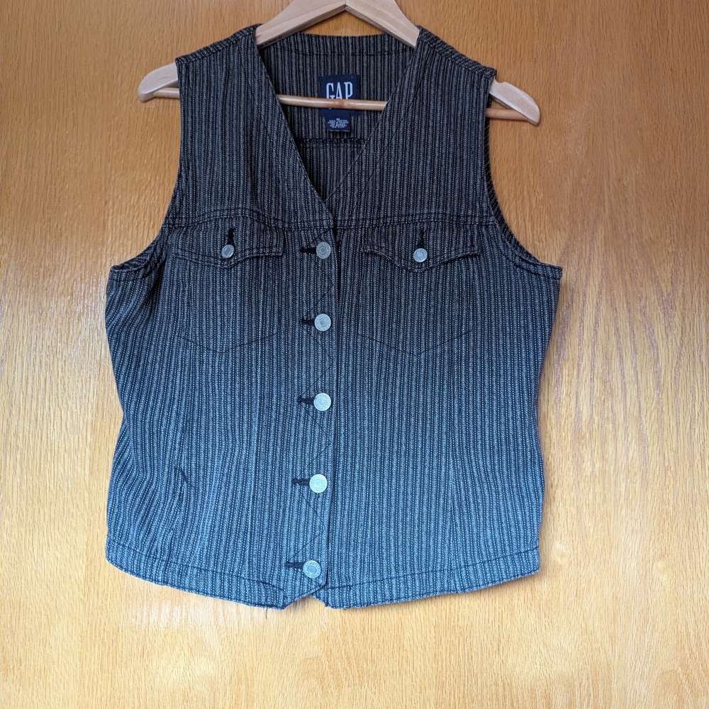 GAP Women's Black Pinstripe Vest Top